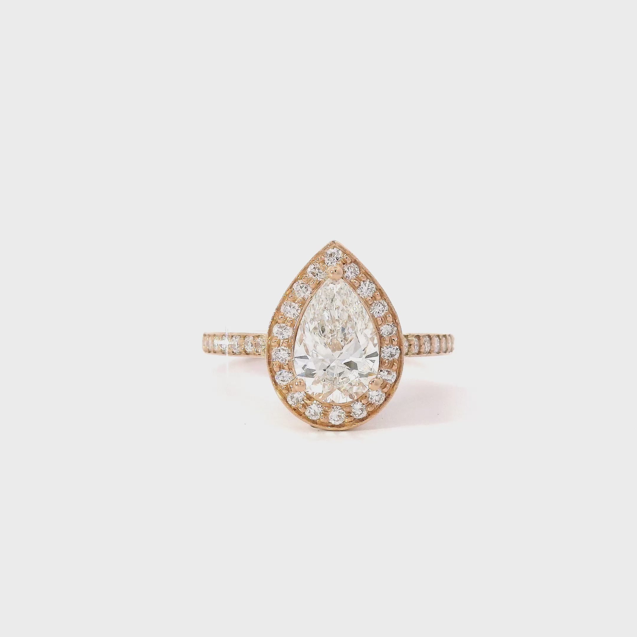 18ct Rose Gold Pear Shaped Lab-Grown Diamond Halo Engagement Ring