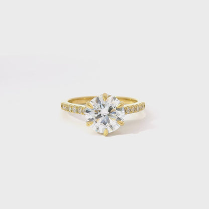 Yellow Gold Diamond Engagement Ring with Band Diamonds