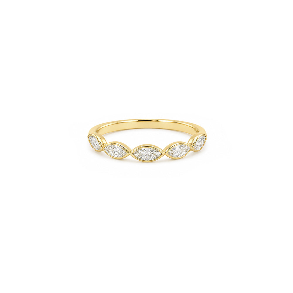 East-West Marquise Bezel Set Diamond Wedding Ring
