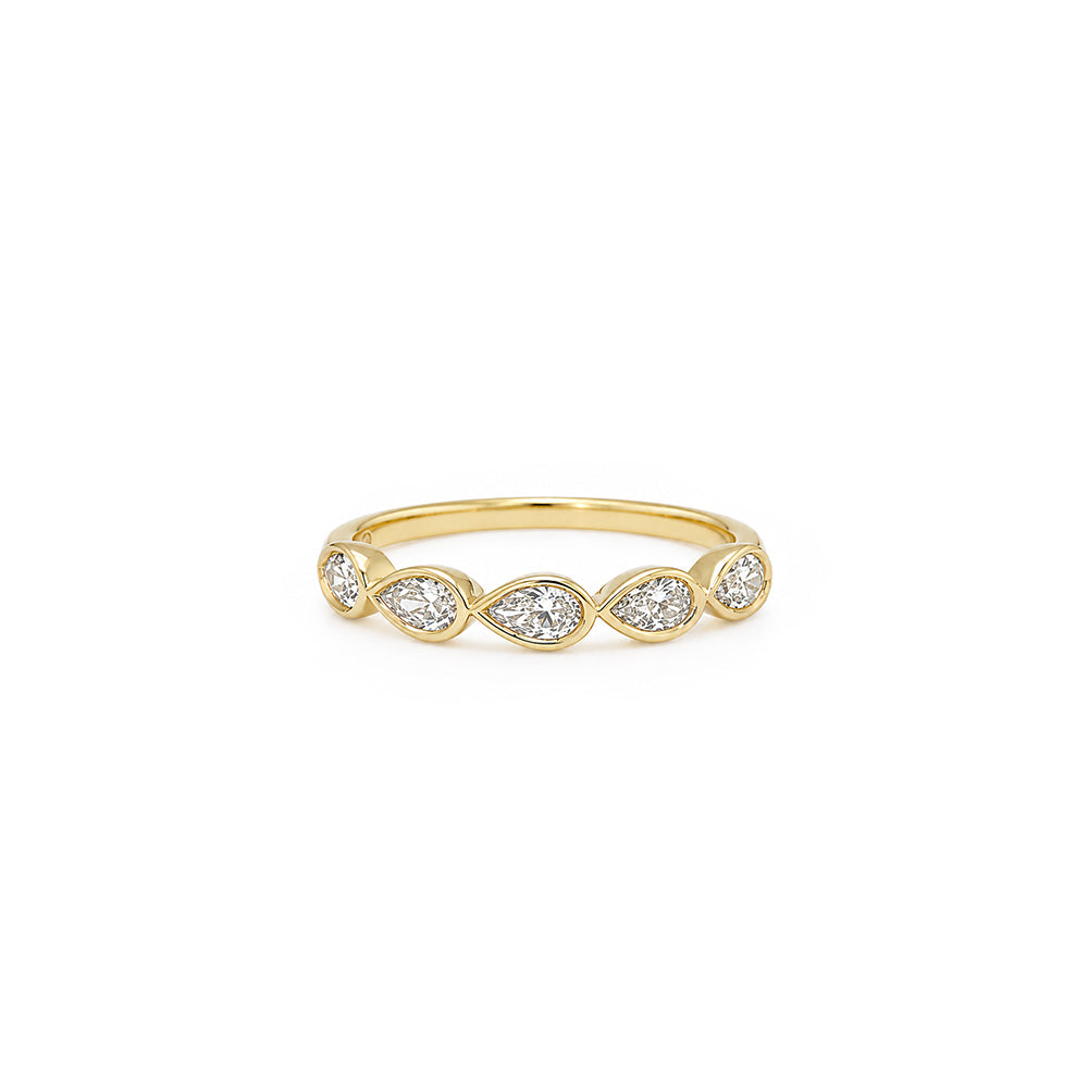 East-West Pear Bezel Set Diamond Wedding Ring