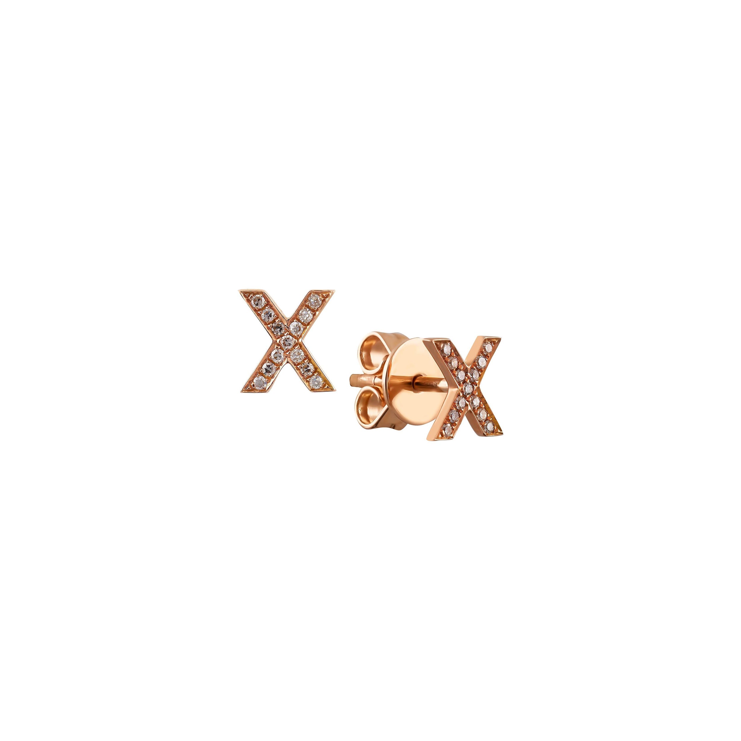 14ct Rose Gold Diamond X Stud Earrings